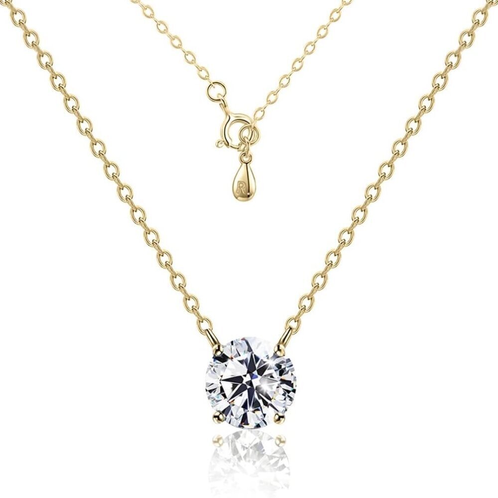Sterling Silver CZ Necklace 1-3ct Gold Plated Dainty Pendant for Women